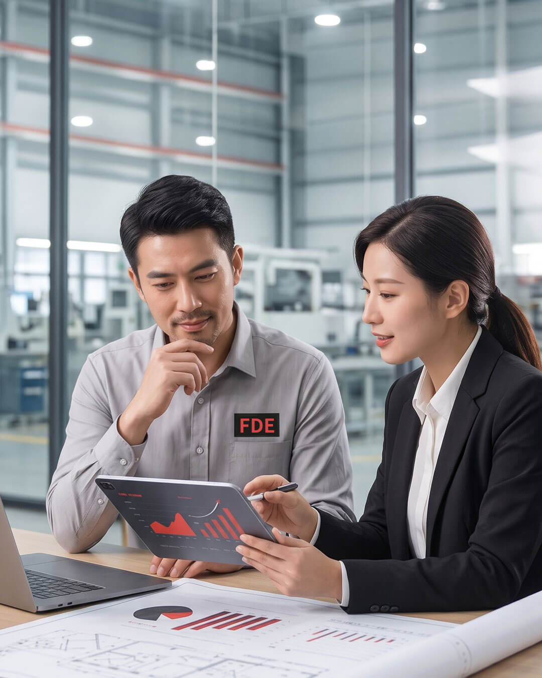工程师与企业团队共同查看 FDE 交付数据