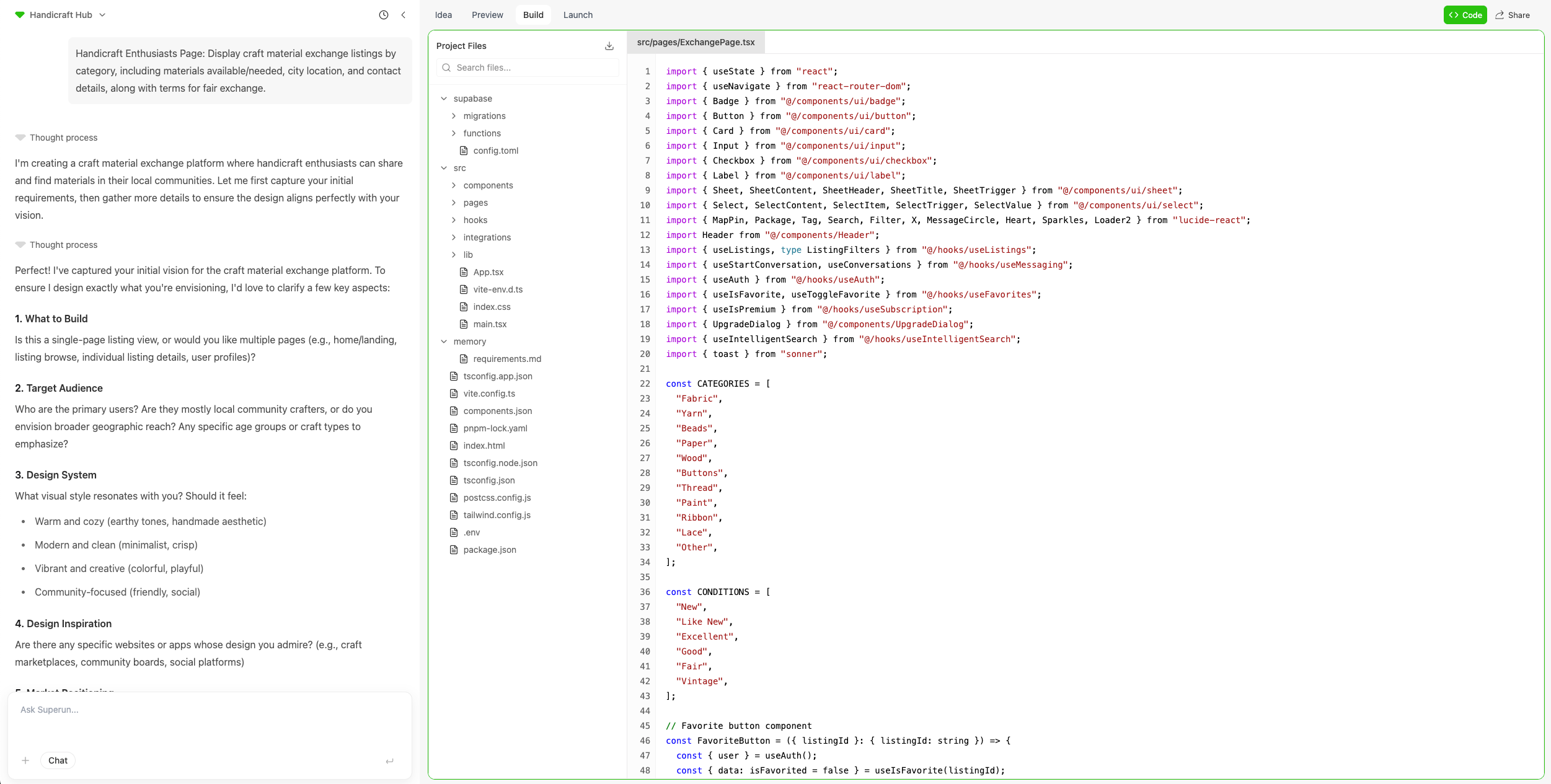 Code Mode view showing project code