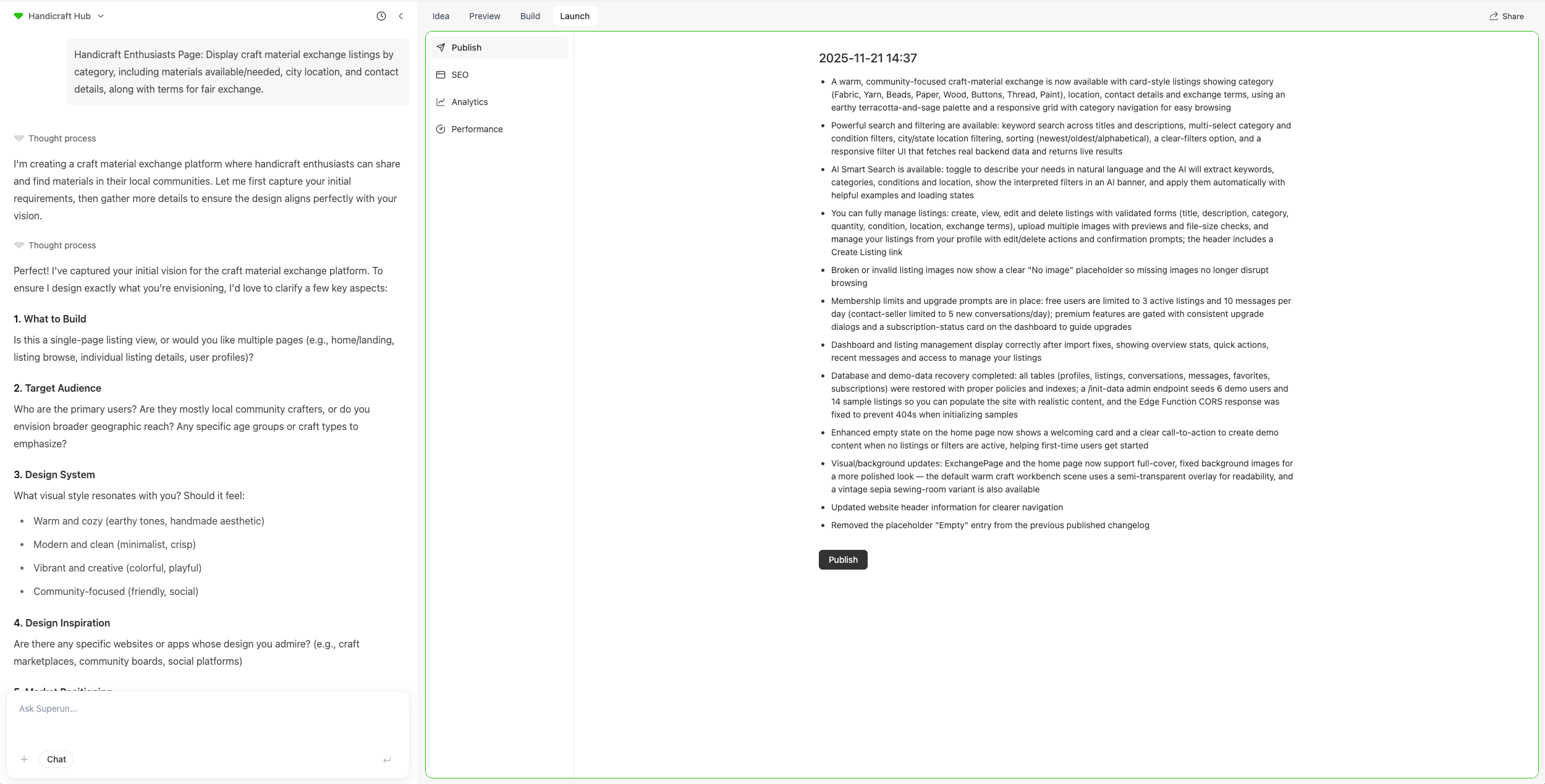 Publish tab in Launch section